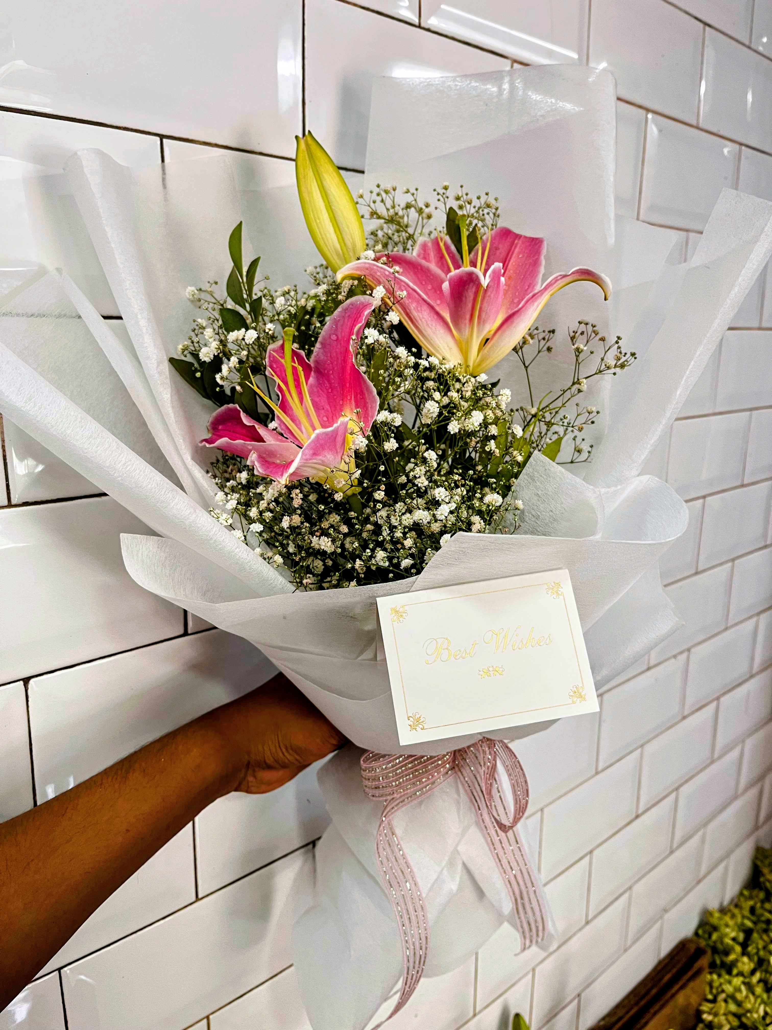Blush Pink Lily & Baby’s Breath Bouquet